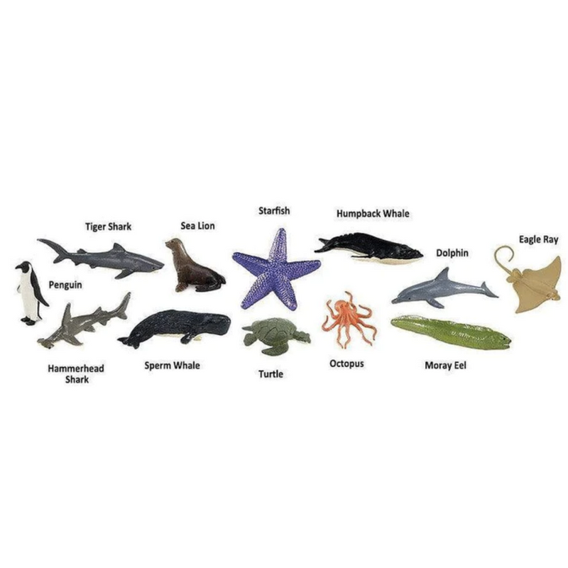 Tube of 12 Ocean Animal Figurines Montessori Language Learning Figurines by Safari Ltd Toob Range 3yrs+