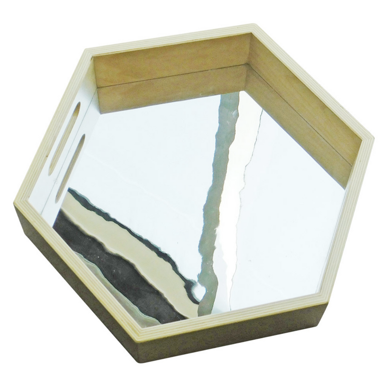 Large Sensory Wooden Hexagon Mirror Tray 38 x 44 x 10cm