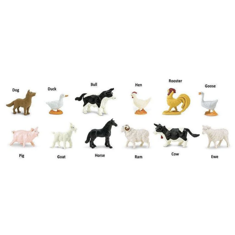 Tube of 12 Farm Animal Figurines Montessori Language Learning Figurines by Safari Ltd Toob Range Best Seller 3yrs+
