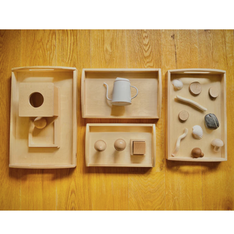 Montessori Trays Beechwood with Handles Set of 4 Practical Life Materials