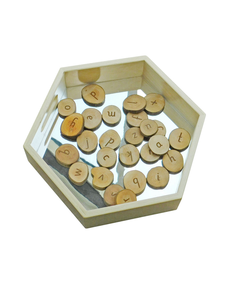 Large Sensory Wooden Hexagon Mirror Tray 38 x 44 x 10cm