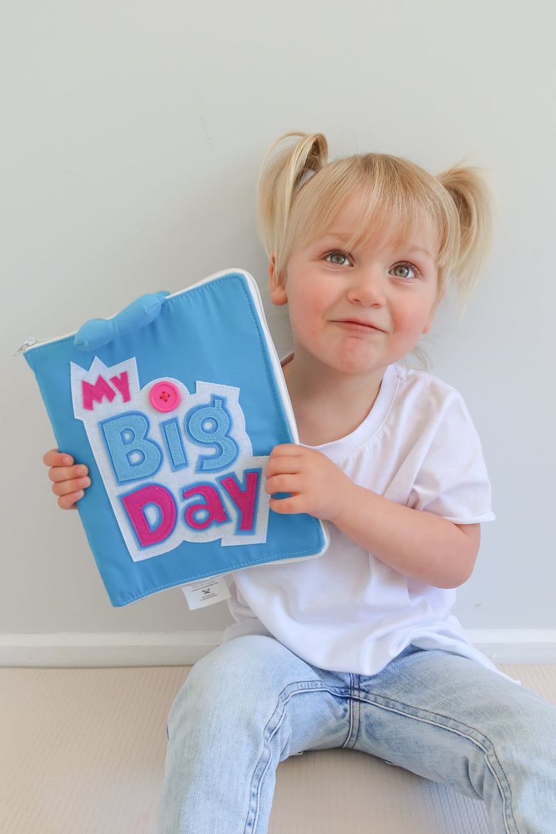 My Big Day Fabric Activity Book Blue Cover by Curious Columbus Kids Travel Toys Interactive Book Best Seller