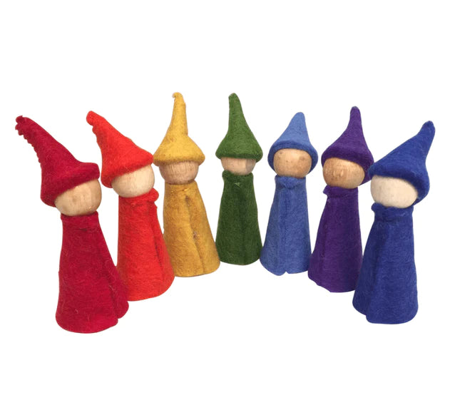 Papoose Felt Rainbow Gnomes Set of 7 Dollhouse Play Pretend & Imaginative Play Toys Best Seller 3yrs+