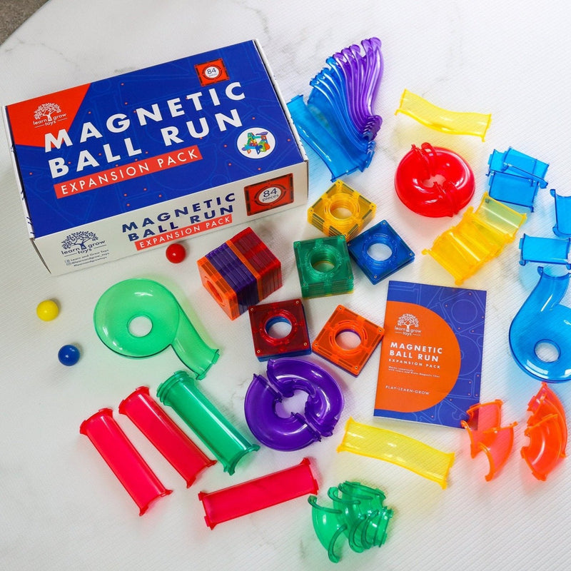 Learn and Grow Toys Magnetic Tiles Ball Run 84pc Pack Best Seller Marble Run Game 3yrs+