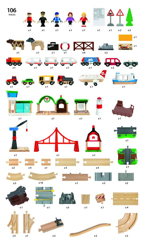 BRIO Railway World Deluxe Set 106 Pieces Train Set With Sound And Light Large Set 3yrs+ (Furniture Shipping)