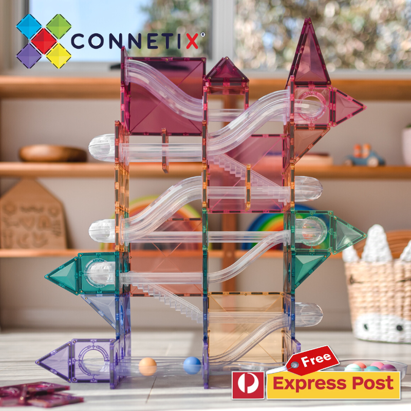 Connetix Tiles Pastel ESSENTIAL BUNDLE Ball Run 106 Piece + 40 Piece Square Best Seller 3yrs+