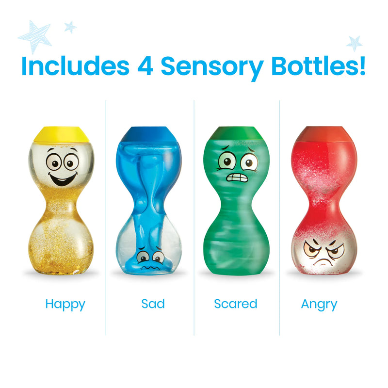Express Your Feelings Sensory Bottles represent Happy, Scared, Angry, and Sad. Shake Swirl Rotate by Hand 2 Mind Social-Emotional Sensory Toys Best Seller 3yrs+