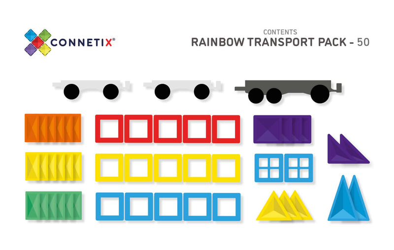 Connetix Transport Tiles Rainbow Pack 50 Piece Toy Car Best Seller 3yrs+