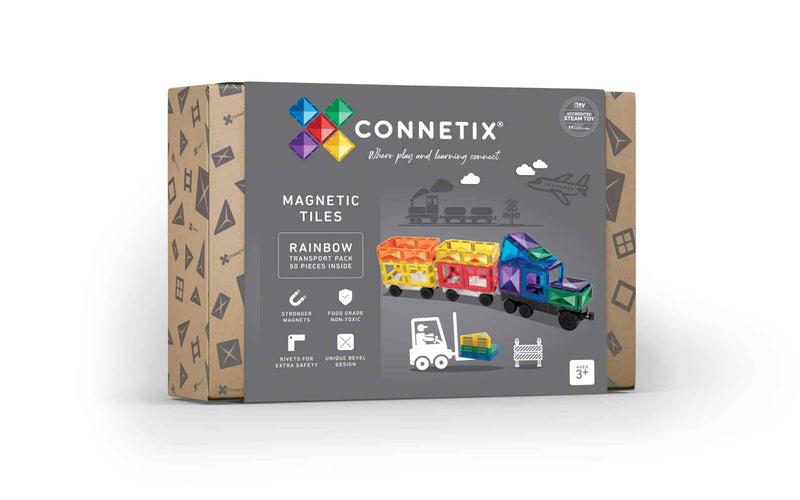 Connetix Transport Tiles Rainbow Pack 50 Piece Toy Car Best Seller 3yrs+