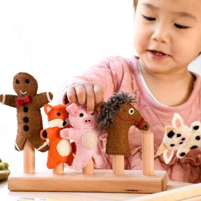 Tara Treasures Australian Hardwood Finger Puppet Stand (5 rods) - My Playroom 