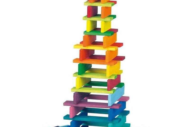 Gluckskafer Wooden Blocks - Rainbow Building Slats in Tray 64 Pieces Age 2+ - My Playroom 