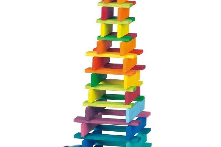 Gluckskafer Wooden Blocks - Rainbow Building Slats in Tray 64 Pieces Age 2+ - My Playroom 