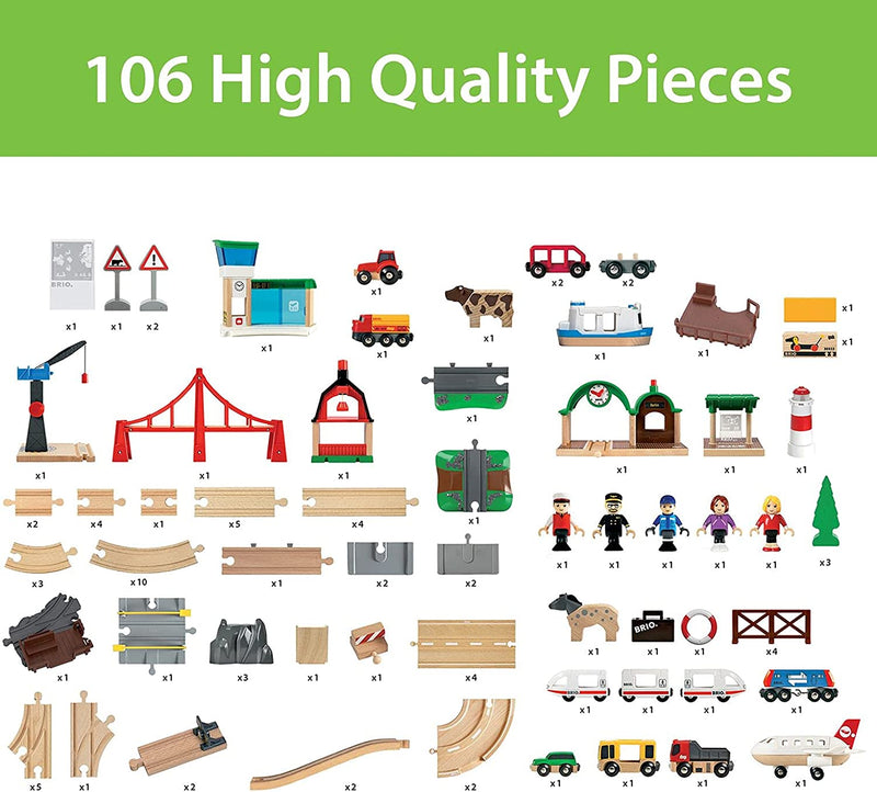 BRIO Railway World Deluxe Set 106 Pieces Train Set With Sound And Light Large Set 3yrs+ (Furniture Shipping)