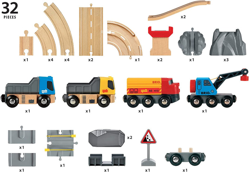 BRIO Rail & Road Loading 32pcs With Sound And Light Large Set Best Seller 3yrs+