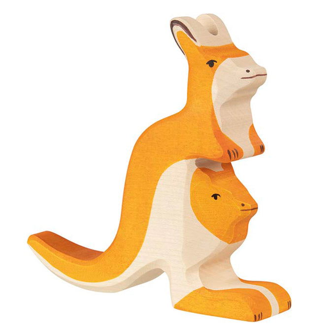 Holztiger Kangaroo with Joey Wooden Animals Wildlife Australian Animals 3yrs+