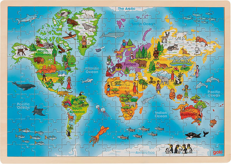 Goki Animals Around the World Map Jigsaw Puzzle 192pcs Cognitive Developmental Toys for Kids 4yrs+