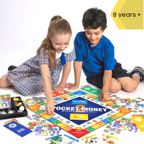 Pocket Money Board Game 2 Earn Save Spend money practice Multiplication Division decimals and percentages for 8yrs+