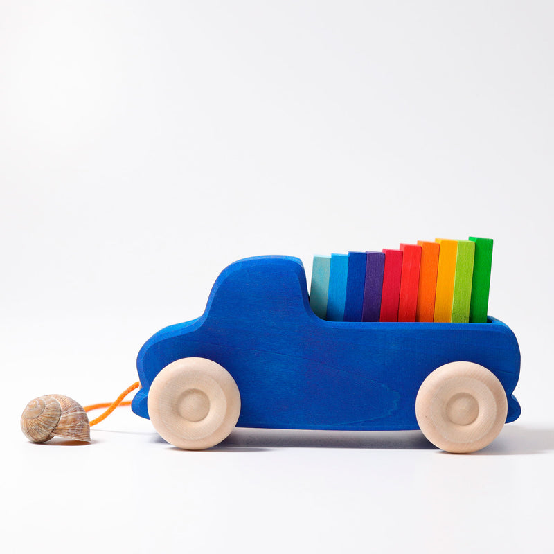 Grimm's Pull Along Truck Blue Toddler Wooden Toy Car Best Seller 12m+