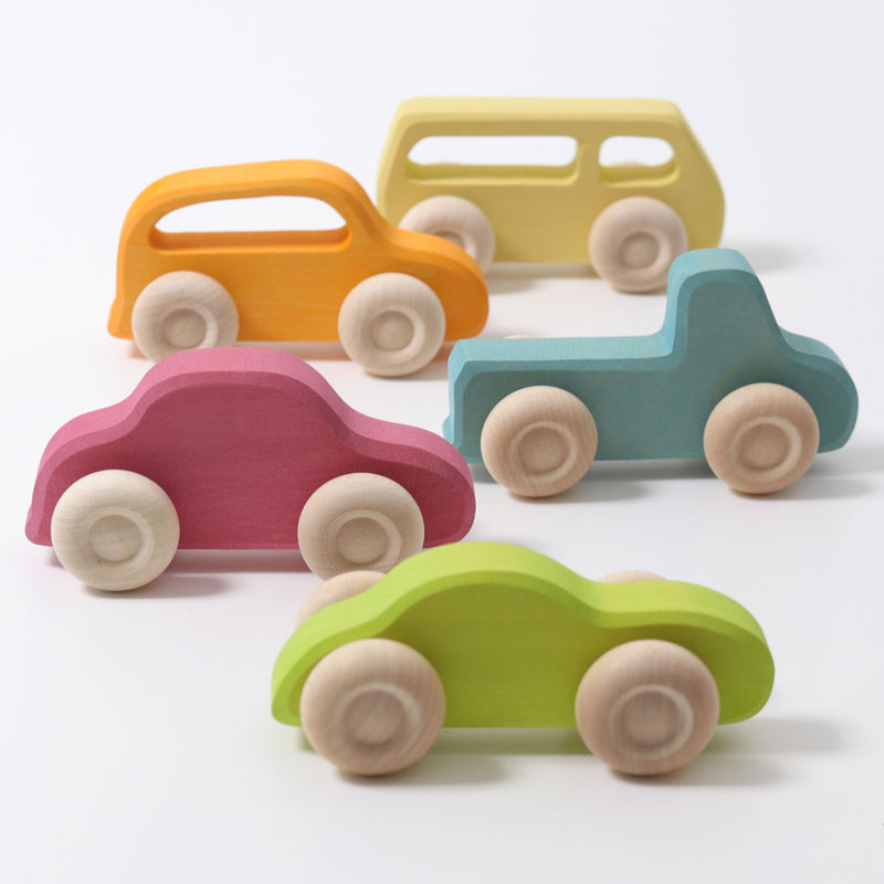 Grimm's Wooden Cars Slimline Set of 5 Toddler Wooden Toy Car Best Seller 12m+