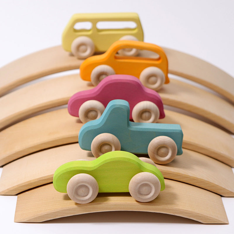 Grimm's Wooden Cars Slimline Set of 5 Toddler Wooden Toy Car Best Seller 12m+