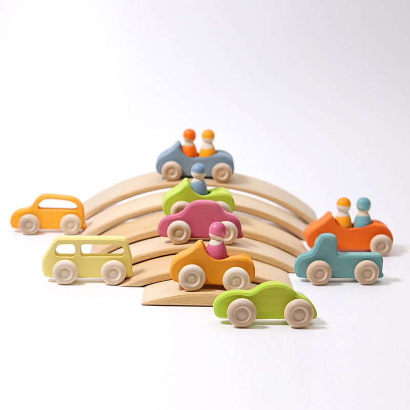 Grimm's Wooden Cars Slimline Set of 5 Toddler Wooden Toy Car Best Seller 12m+