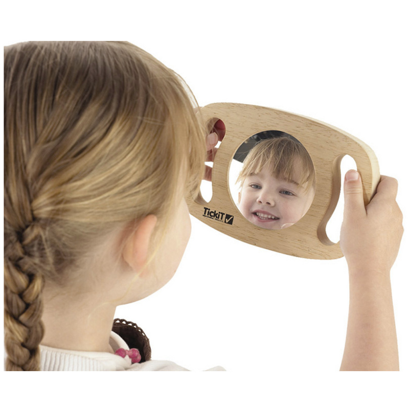 Sensory Wooden Easy Hold Mirror By Tickit 18.5x12cm Developmental Toys for Baby Gifts Idea Best Seller 12m+
