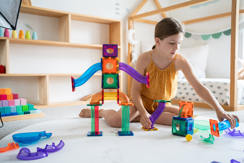 Learn and Grow Toys Magnetic Tiles Ball Run 84pc Pack Best Seller Marble Run Game 3yrs+