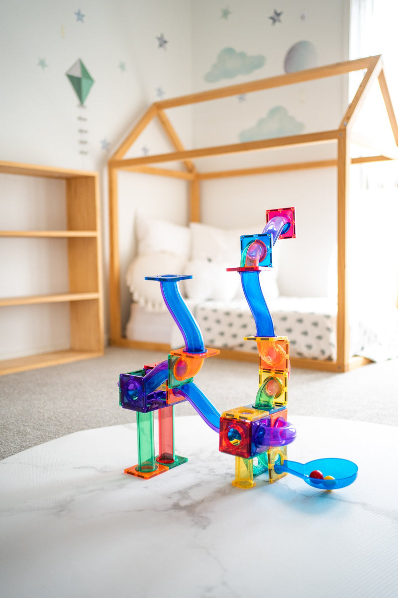 Learn and Grow Toys Magnetic Tiles Ball Run 84pc Pack Best Seller Marble Run Game 3yrs+