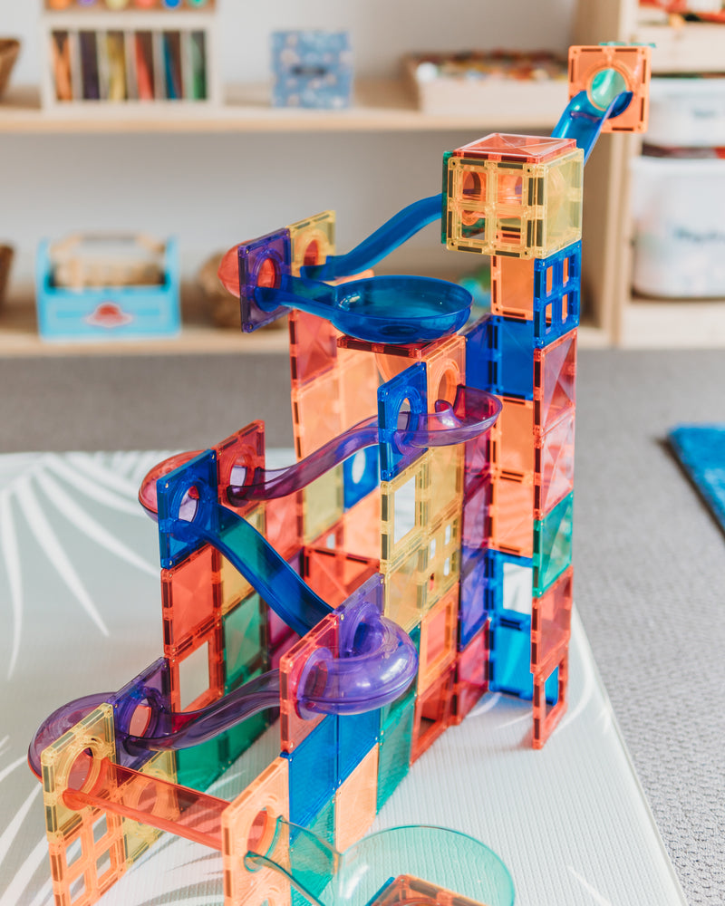 Learn and Grow Toys Magnetic Tiles Ball Run 84pc Pack Best Seller Marble Run Game 3yrs+