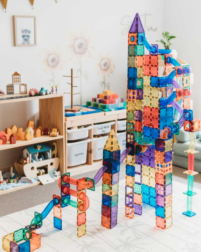 Learn and Grow Toys Magnetic Tiles Ball Run 84pc Pack Best Seller Marble Run Game 3yrs+