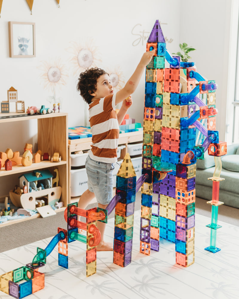 Learn and Grow Toys Magnetic Tiles Ball Run 84pc Pack Best Seller Marble Run Game 3yrs+