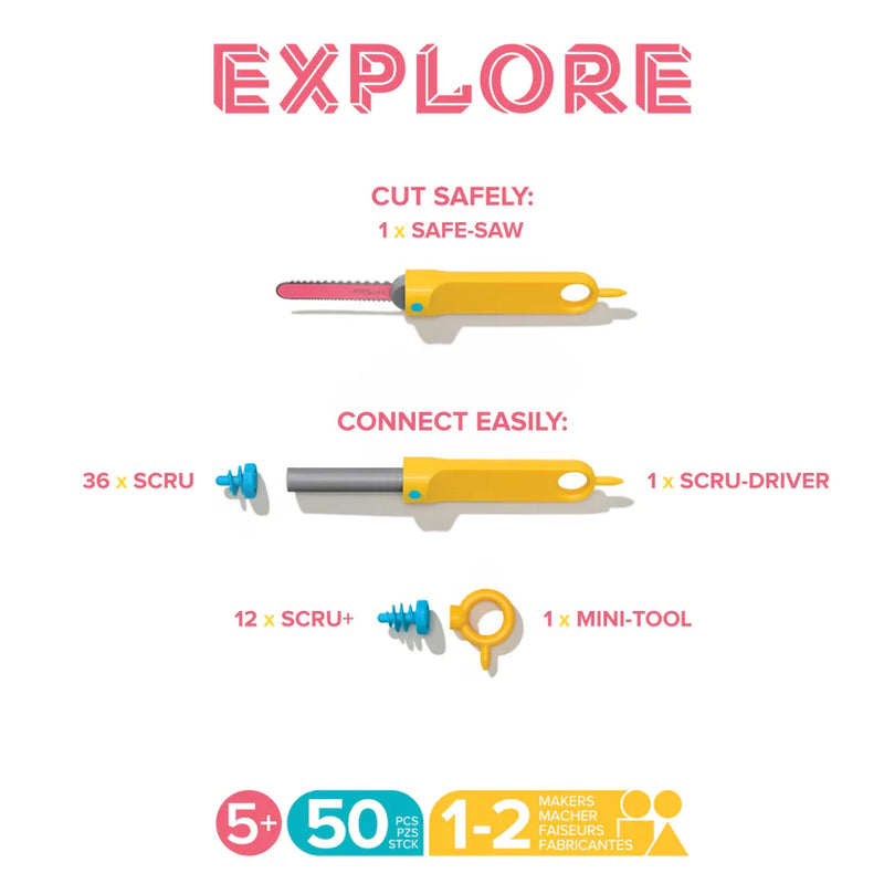 Makedo Explore 50pcs Small Cardboard Construction Set Art and craft for kids STEM Toys Best Seller Eco Friendly Gifting Idea for 5yrs+