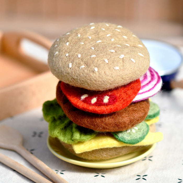 Tara Treasures Felt Burger Stack Set Pretend and Imaginative Play Kitchen Accessories 3yrs+