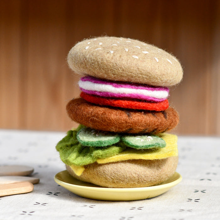 Tara Treasures Felt Burger Stack Set Pretend and Imaginative Play Kitchen Accessories 3yrs+