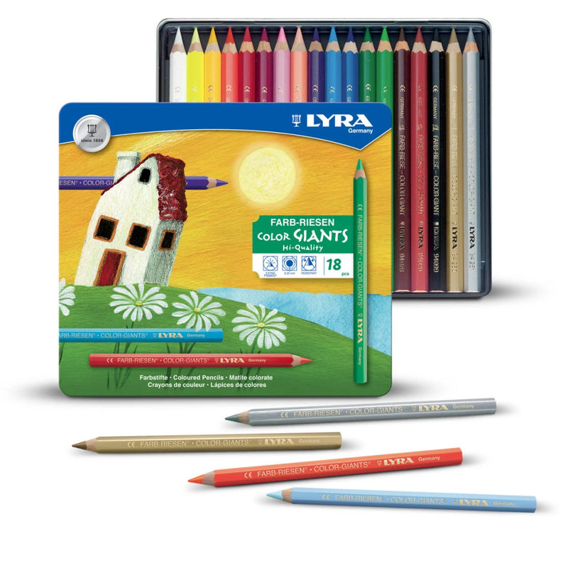 Lyra Colour Giant Pencils Unlacquered in a Tin Waldorf Education Inspired 18 Colours Stationary Art and craft for kids 3yrs+