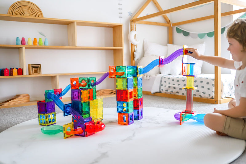 Learn and Grow Toys Magnetic Tiles Ball Run 84pc Pack Best Seller Marble Run Game 3yrs+