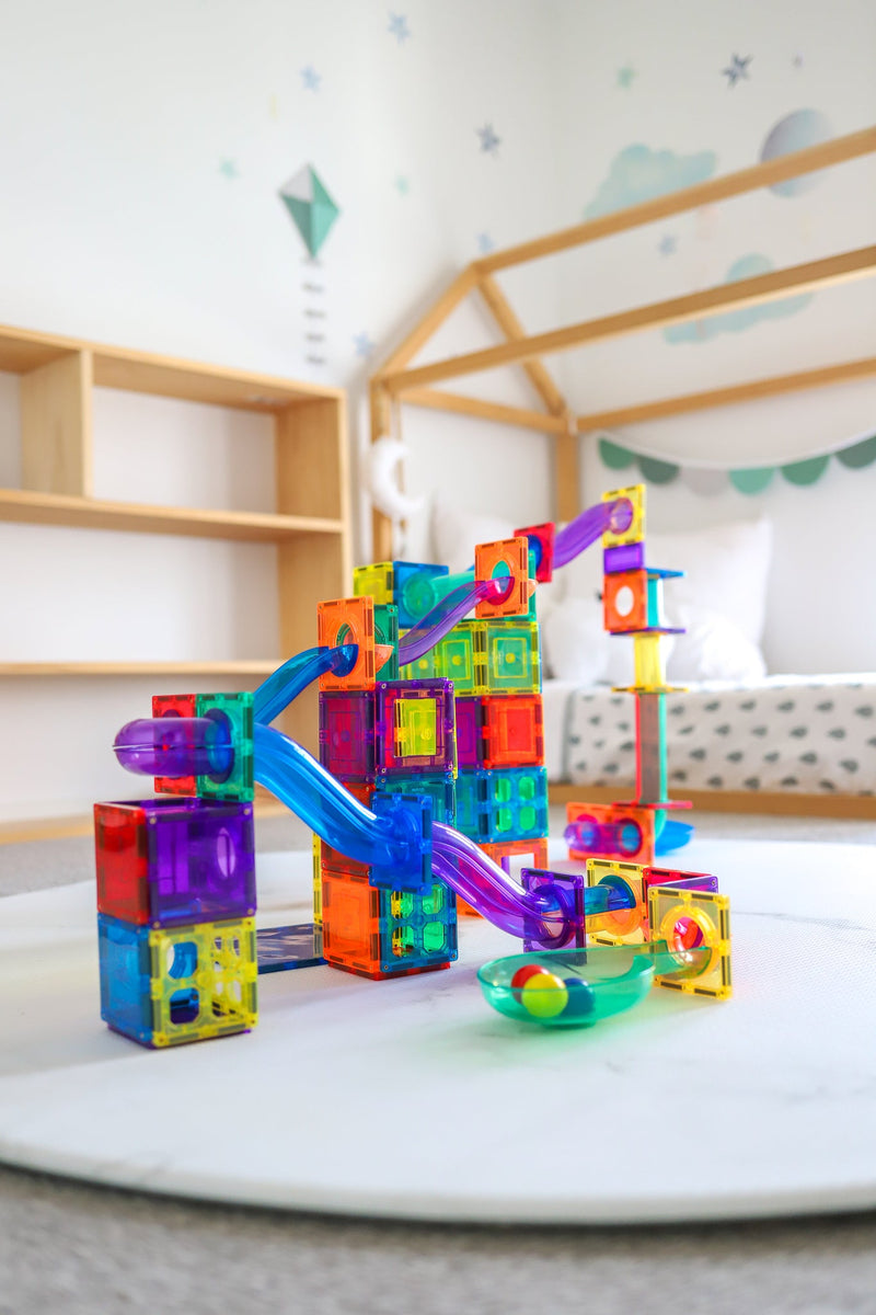 Learn and Grow Toys Magnetic Tiles Ball Run 84pc Pack Best Seller Marble Run Game 3yrs+