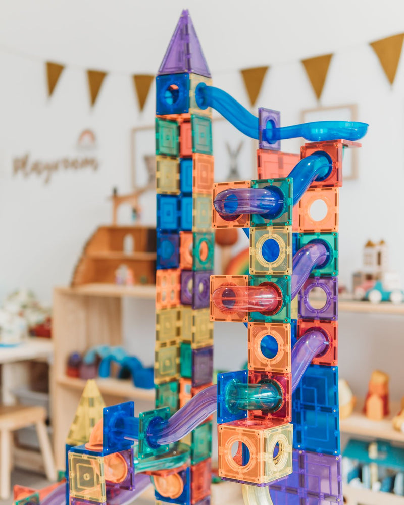 Learn and Grow Toys Magnetic Tiles Ball Run 84pc Pack Best Seller Marble Run Game 3yrs+