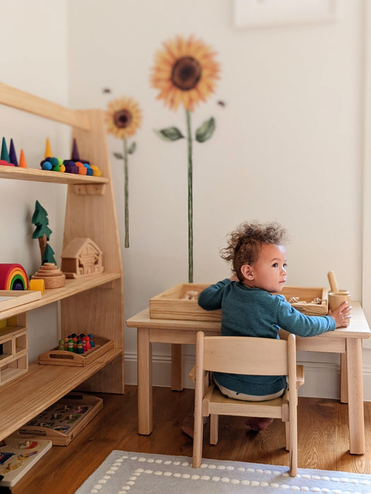 Montessori Furniture My First TABLE SET Armchair Beechwood - Table 80(L) x 60(W) (for 10 - 30 months old) x 40(H)cm, Chair 22cm(H) - My Playroom 