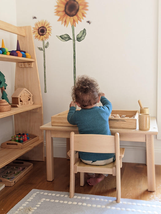 Montessori Furniture My First TABLE SET Armchair Beechwood - Table 80(L) x 60(W) (for 10 - 30 months old) x 40(H)cm, Chair 22cm(H) - My Playroom 