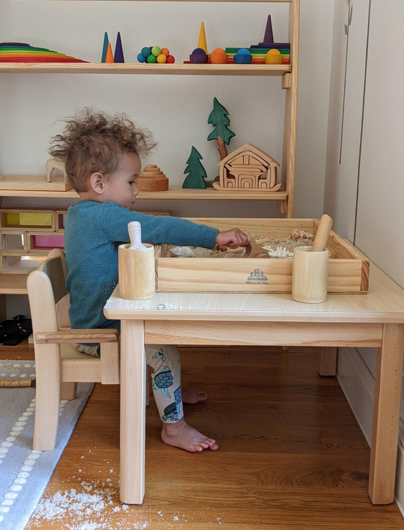 Montessori Furniture My First TABLE SET Armchair Beechwood - Table 80(L) x 60(W) (for 10 - 30 months old) x 40(H)cm, Chair 22cm(H) - My Playroom 