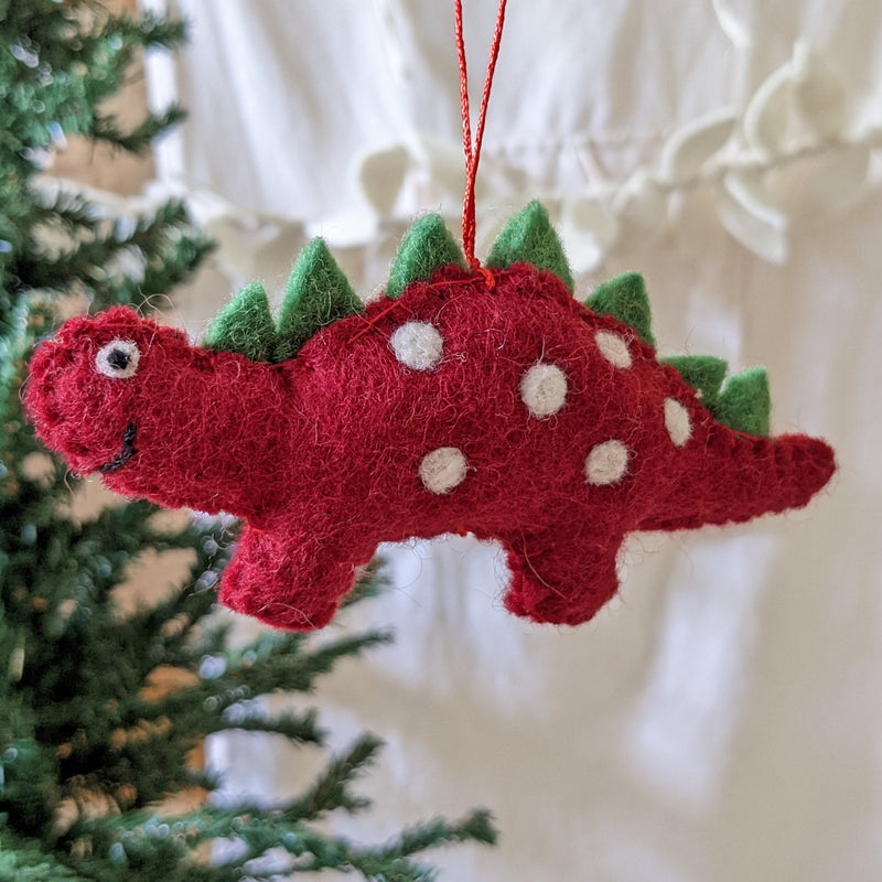Pashom Felt Christmas Tree Decor - Felt Red Dinosaur Stegosaurus Dinosaur toy Pretend & Imaginative Play Toys Dinosaur and Dragon Theme Christmas Range 3yrs+