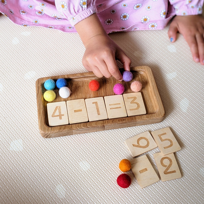 Wooden Math Board with Number Cards and Felt Balls