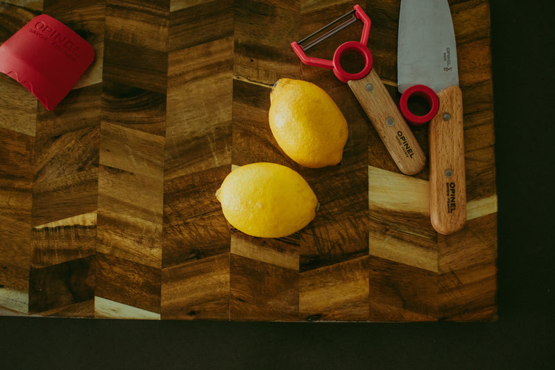Opinel Le Petit Chef Knife and Peeler Finger Guard Complete Set Red Montessori Practical Life Materials Best Seller 7yrs+
