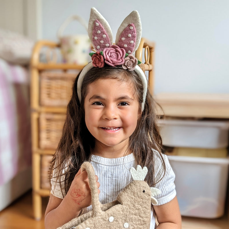 Pashom Felt Bunny Ear Headband with Flowers Pretend & Imaginative Play Toys 3yrs+