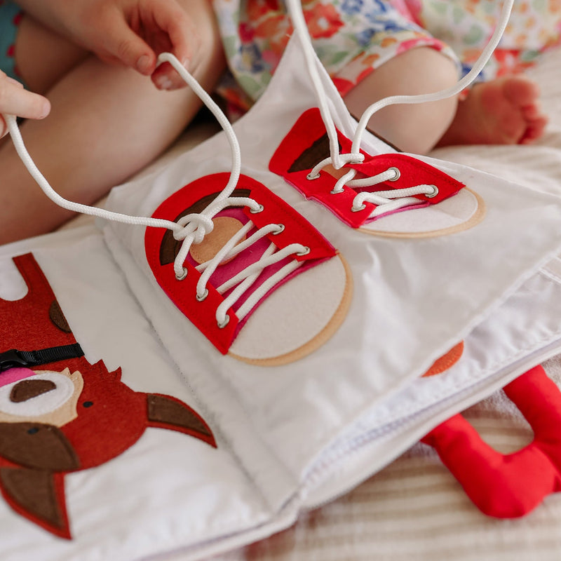 My Big Day Fabric Activity Book Red Cover by Curious Columbus Kids Travel Toys Interactive Book Best Seller 3yrs+