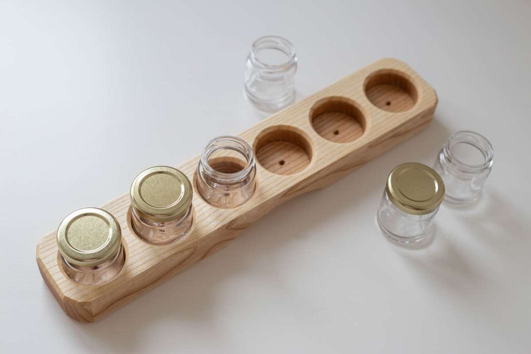 Sedulus Artisan Wooden Paint Jar Holder with Glass Jars