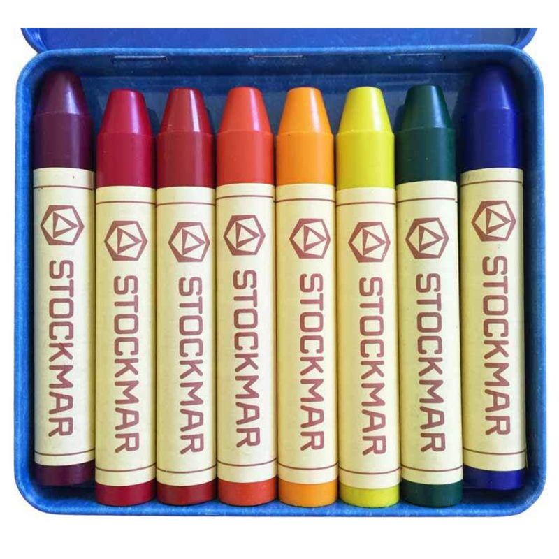 Stockmar Wax Crayons with Pure Beeswax 8 Sticks in Tin Waldorf Education Mix Stationary Art and craft for kids 3yrs+