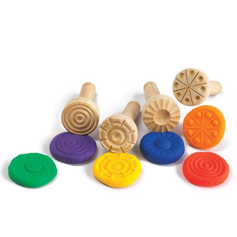 Wooden Dough Stampers Set of 4 Playdough Sand Toys Art and Craft for Kids 3yrs+