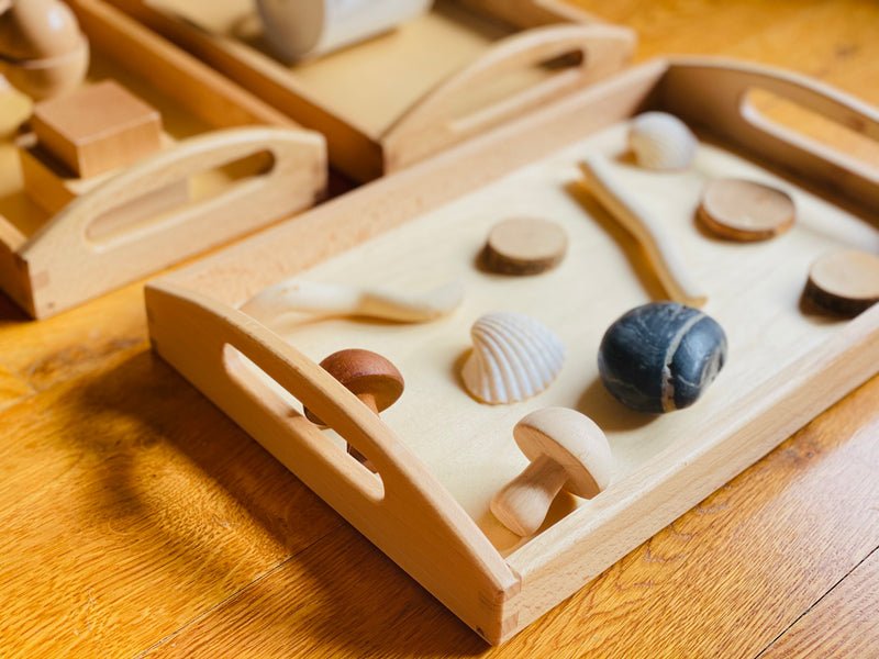 Montessori Trays Beechwood with Handles Set of 4 Practical Life Materials
